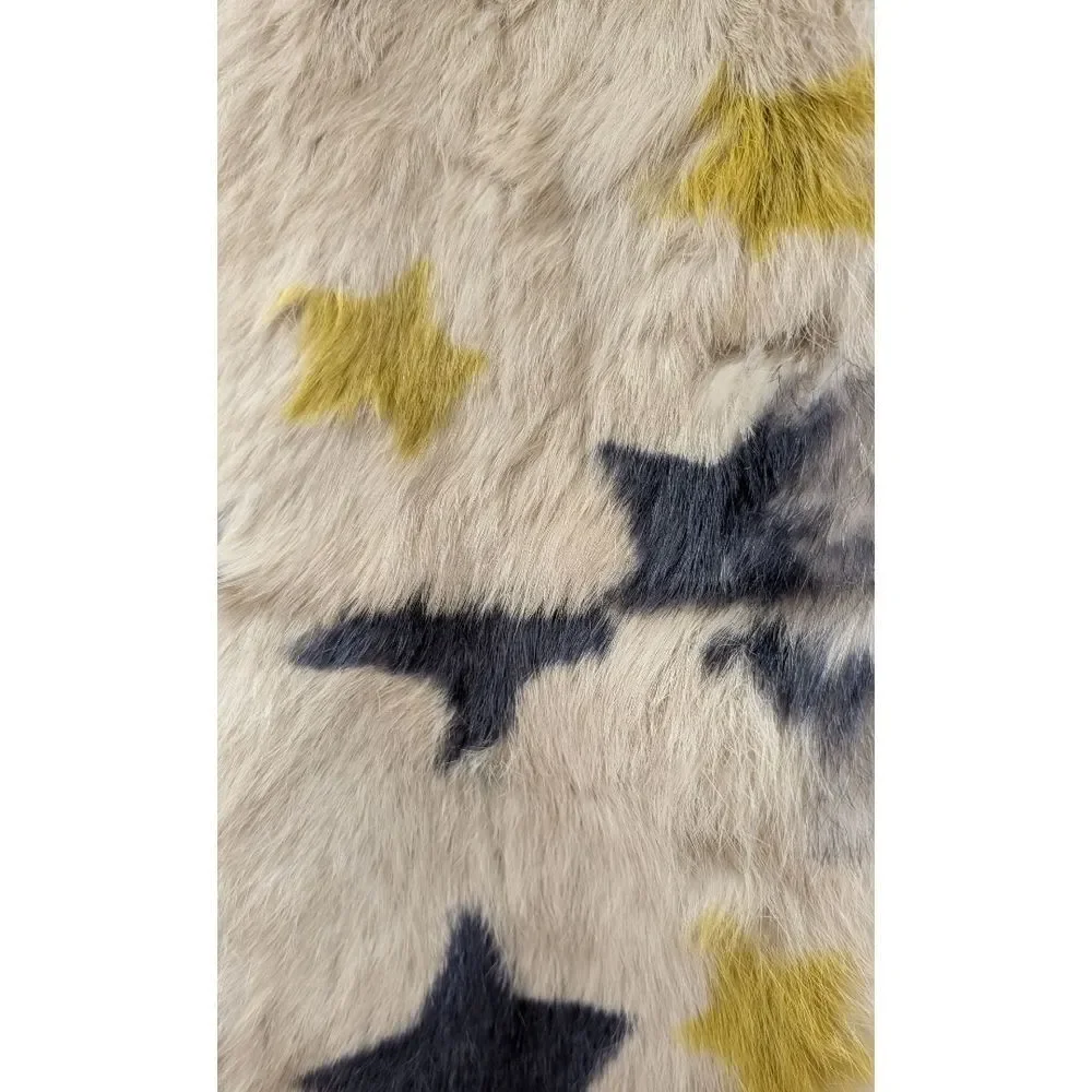 YVES SALOMON Enfant Rabbit Fur Star Pattern Coat Girl's Size 6 NWOT